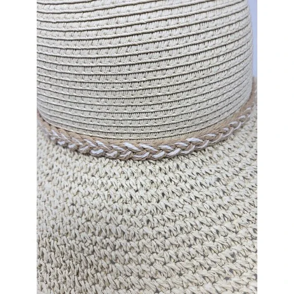 NWT J. CREW STRAW HAT WITH ROPE NATURAL BEIGE WOVEN PAPER WOMEN S/M WIDE BRIM - Picture 4 of 12